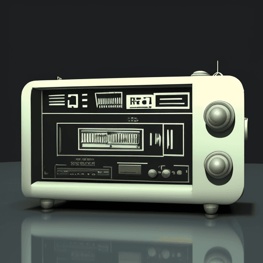 AI generated: sketch of a radio receiver in retro futurism style, Please work in more detail, maybe a 3D sketch?