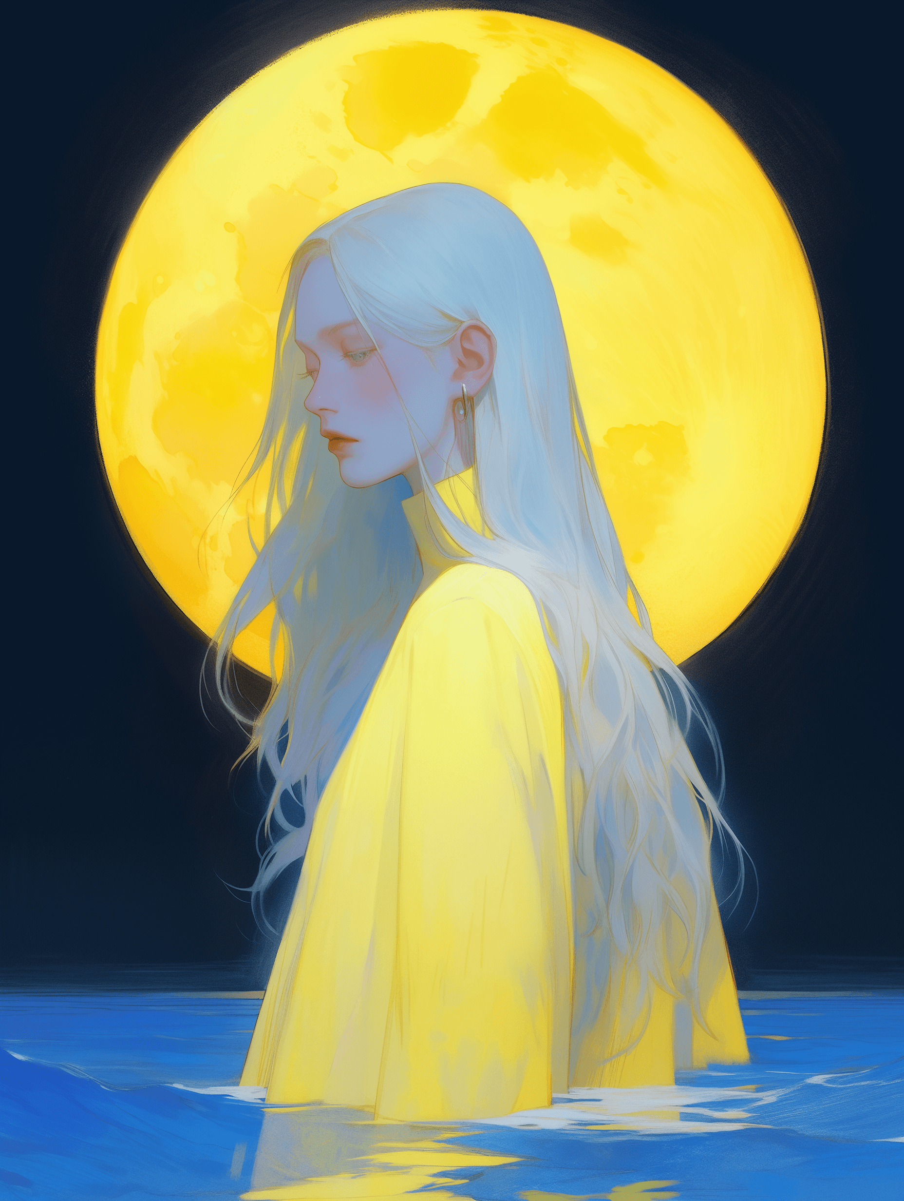 AI generated: a gorgeous girl with delicate features, pale white skin, light gold long hair, Wearing a Chelsea Yel...