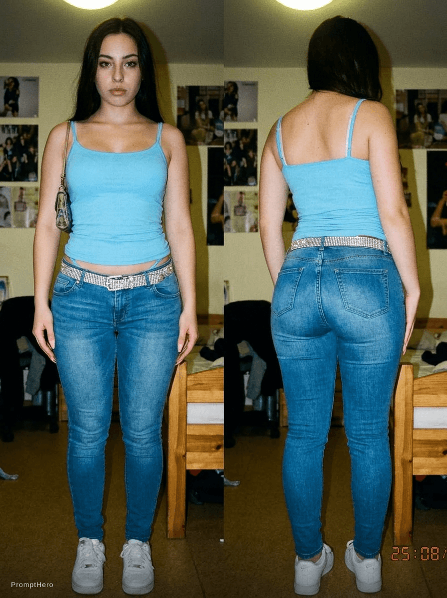 AI generated: size image,big booty, white sneakers,soft thighs, thigt jeans pants,Garage Sleek Scoop Cami long Top...