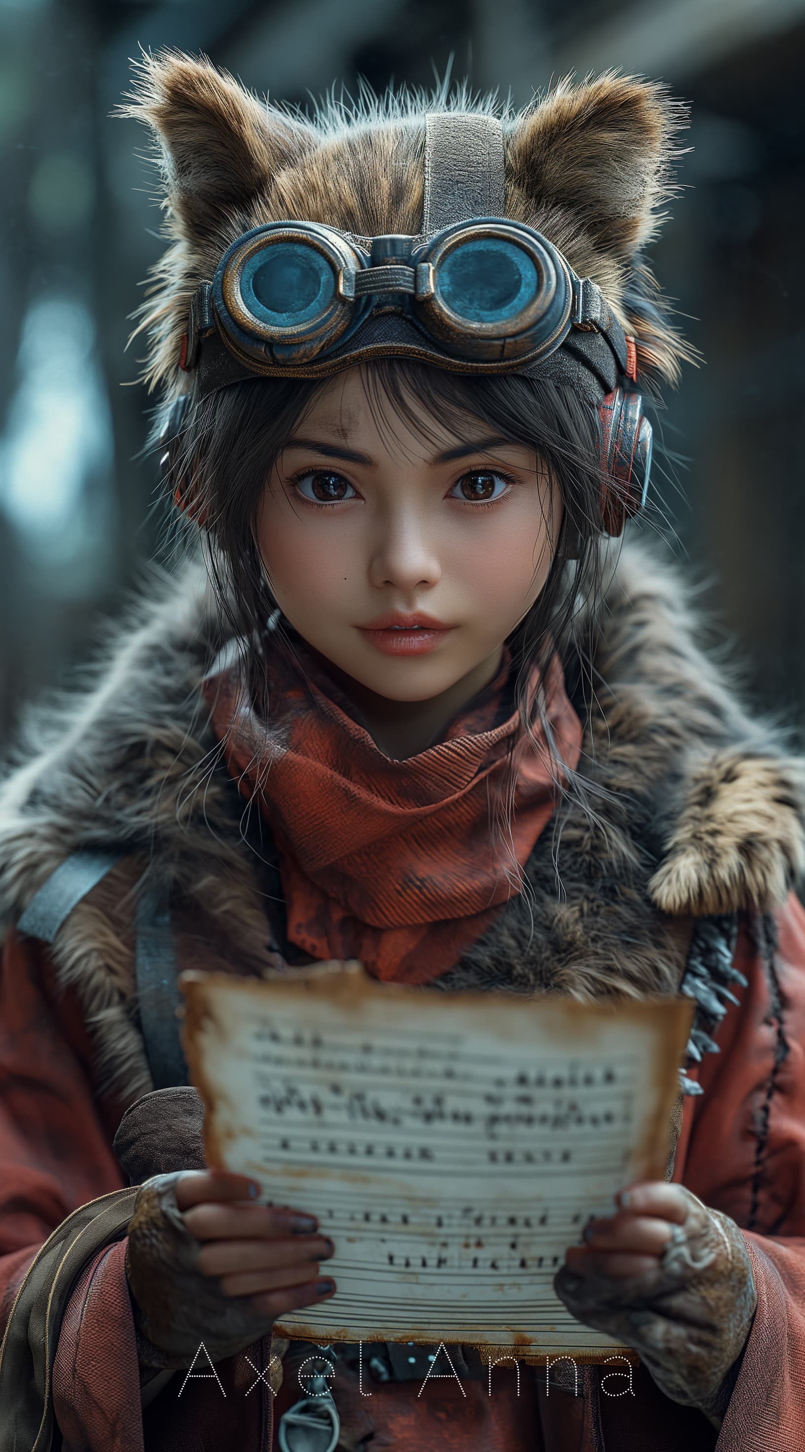 AI generated: he anime character holding a piece of paper as an animal, in the style of max rive, detailed costume...