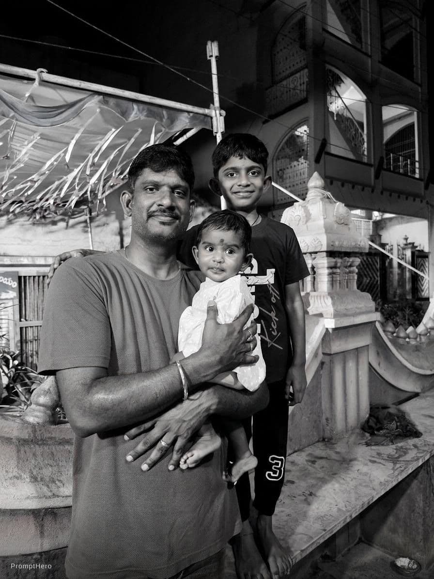 AI generated: Father son daughter in black and white 
