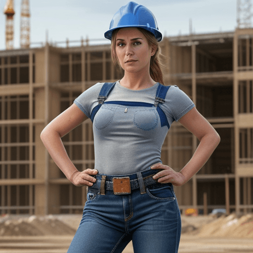 AI generated: Hyper realistic image of a beautiful woman doing a mans job like running a construction site, wearin...