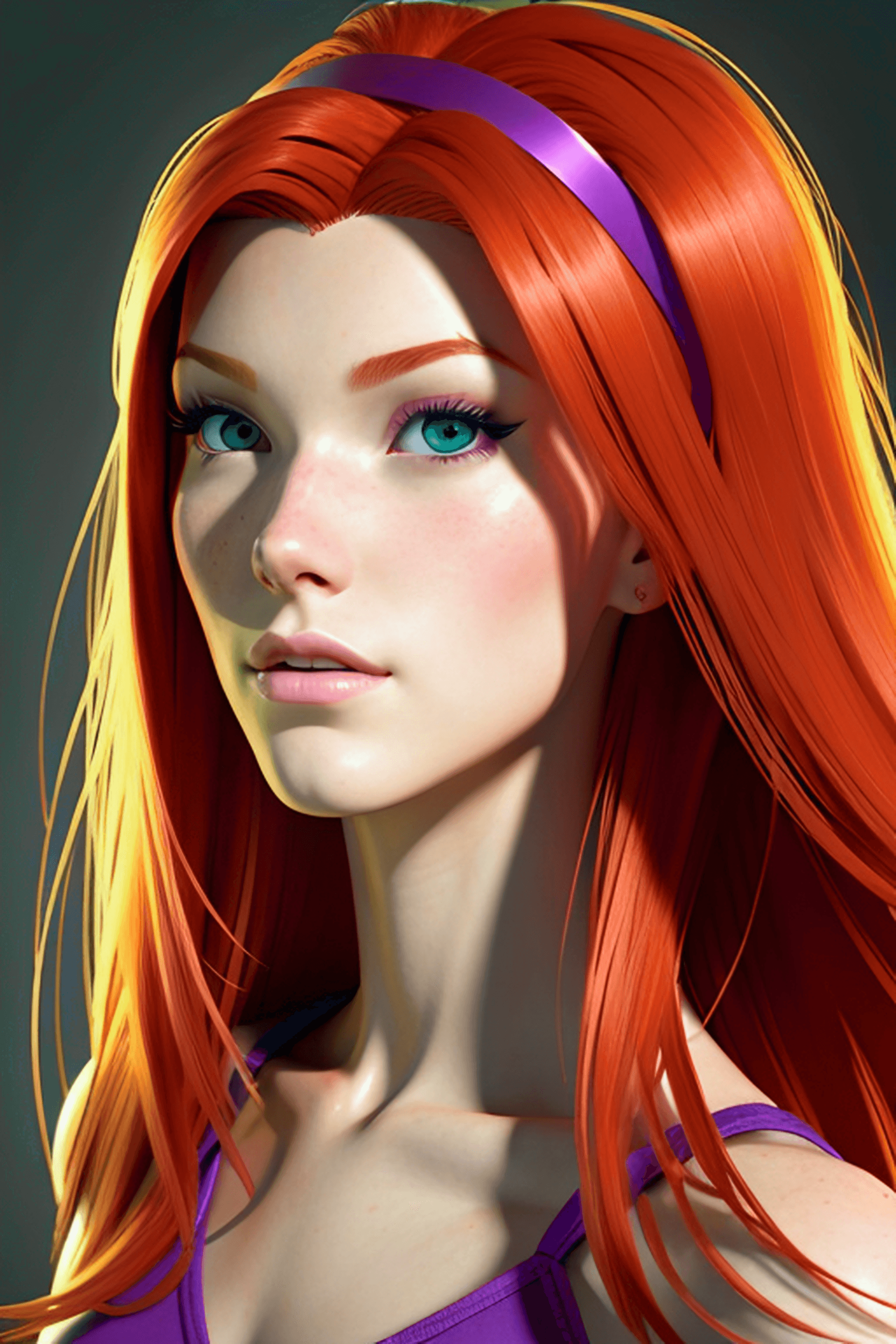 AI generated: Daphne from scooby doo, red head, beautiful, sharp focus, digital art, single subject, concept art, ...