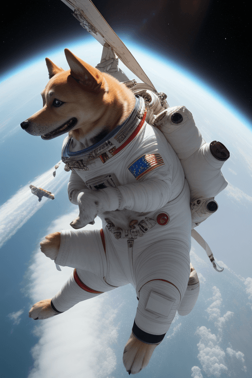 AI generated: a photo of dog flying out to space as an astronaut <lora:iu_V35:1>