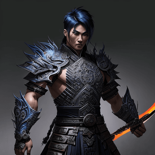 AI generated: concept art handsome male asian warrior, (auras wrath) art style, intricate oriental body armor, bla...