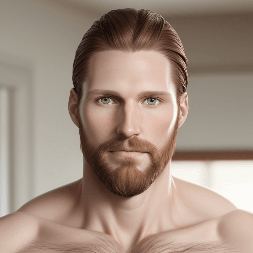 AI generated: A photorealistic 3/4 body portrait of a tall Caucasian male, 35 years old, with rosy pale skin, haze...