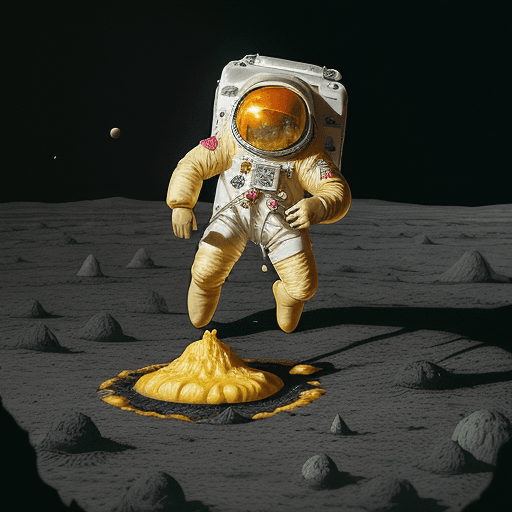 AI generated: ((fantasy style))((molten cheese lunar surface)), camera closeup. (((Many human zombies fused with s...