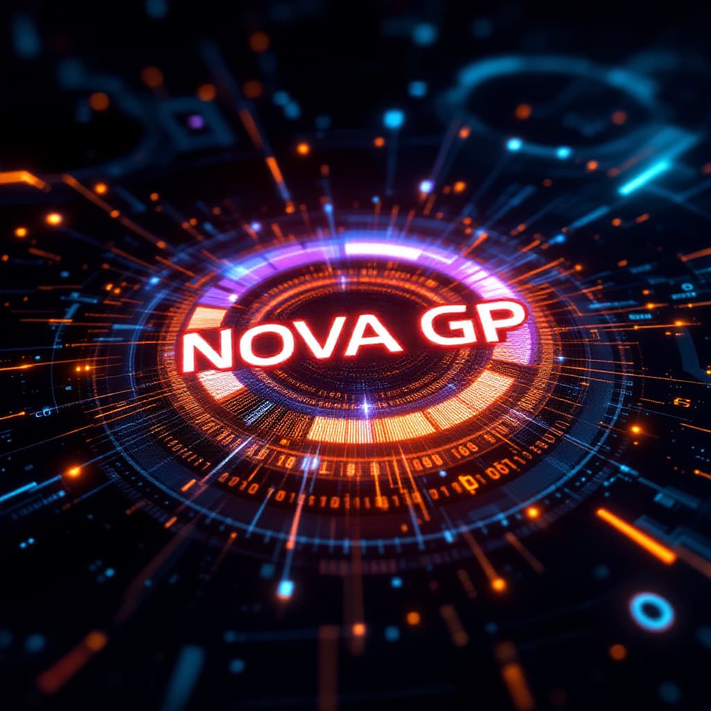 AI generated: "A cinematic poster of a holographic interface projecting the NOVA GP logo. Surround it with floatin...