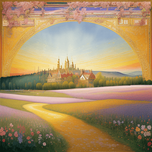 AI generated: .By Pyotr Konchalovsky :: acrylic illustration and 24 karat gold leaf over photographA vibrant patch...
