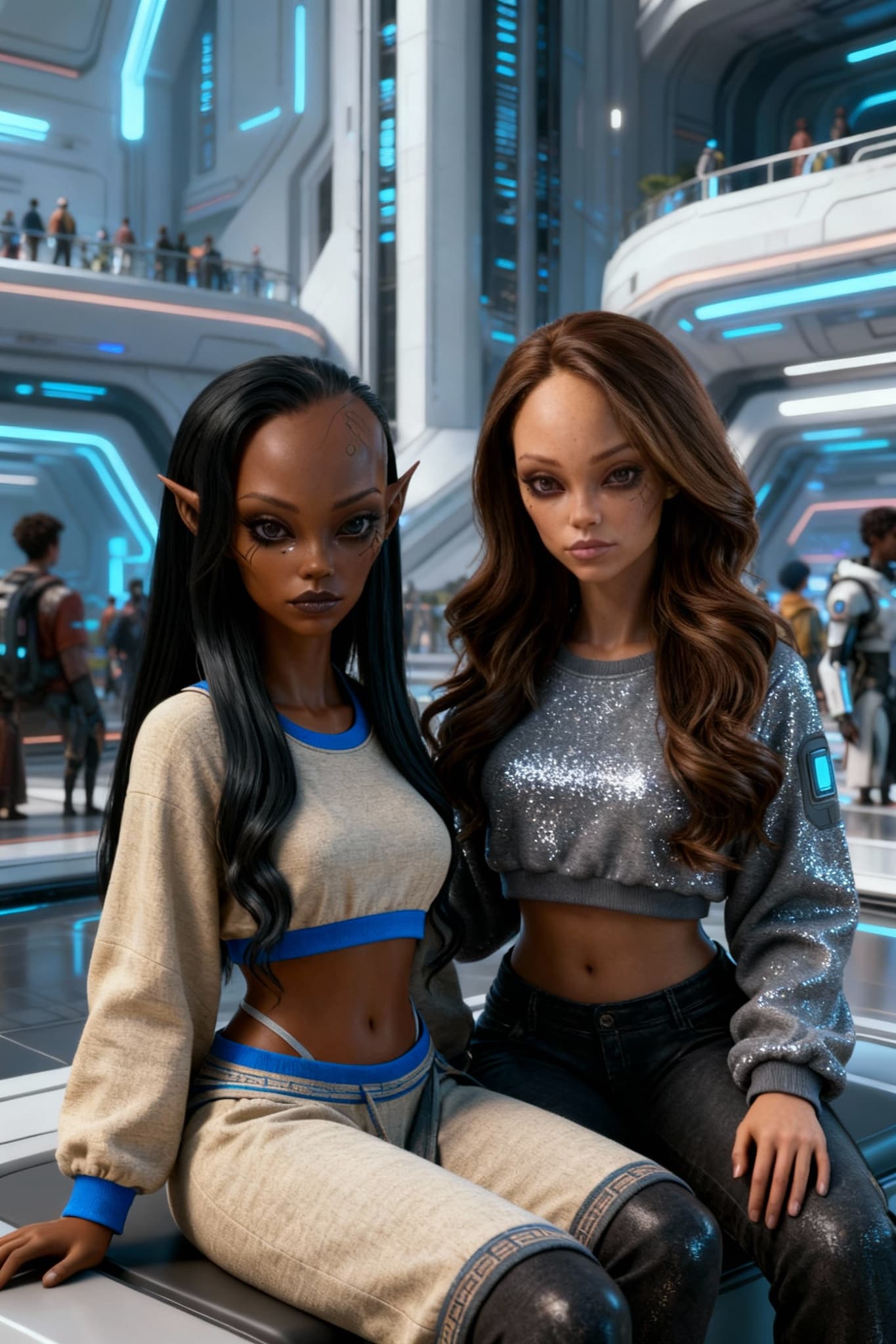 AI generated: Two best friends hanging out together. Join these two characters in one image. Unreal Engine 5 Ultra...