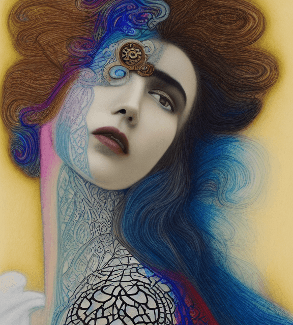 AI generated: coloured pencil drawing, high resolution 8k, Rothko 
 master painter, Byzantine artwork, 
young lady...