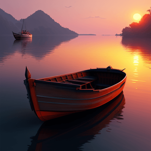 AI generated: rose, boat floating on the water, sunset, digital art, complex, highly detailed, art station, concep...