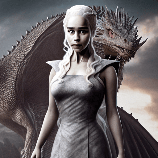 AI generated: Daenerys Targaryen with dragon :: Game of thrones, George R.R. Martin, fighting trinity ::matrix  in...