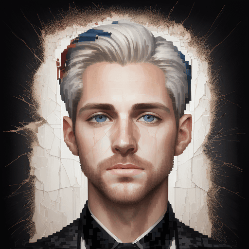 AI generated: abstract art painting of a handsome 32 year old white man, in the style of pixelated portraits, crac...