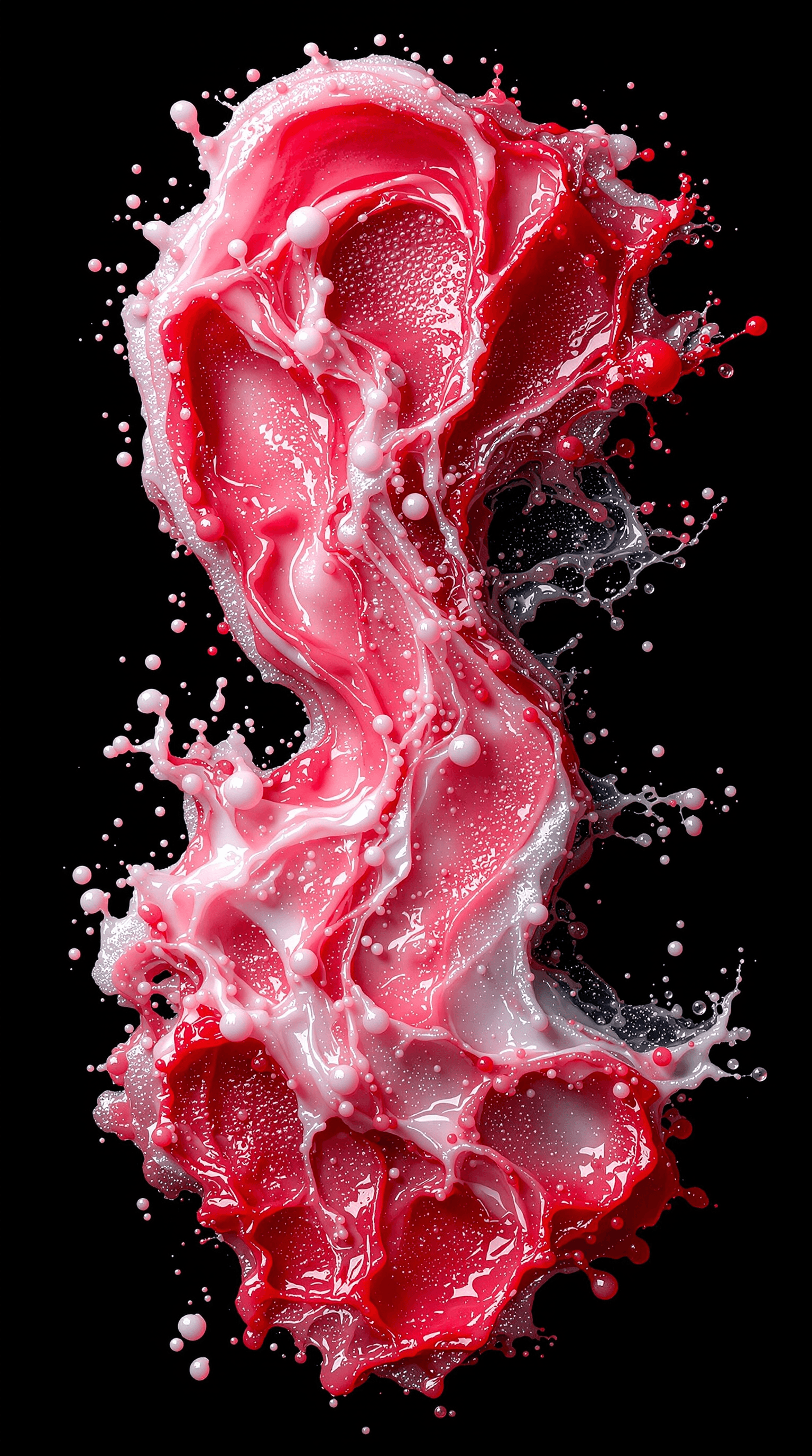 AI generated: experimental photography, flat lay, form of "LOAD", red white gradient color sperma like texture, th...