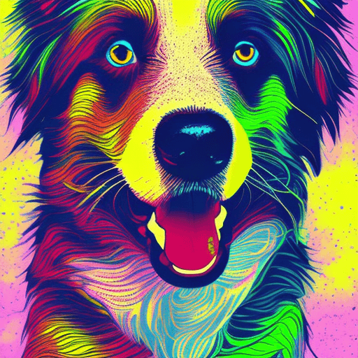 AI generated: A pop art style portrait of a border collie dog, color splashes, 