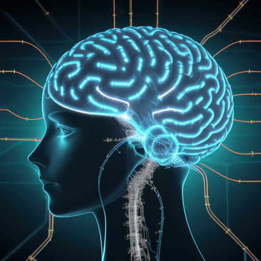 AI generated: neural network connections of a brain made of electronic circuit tracks