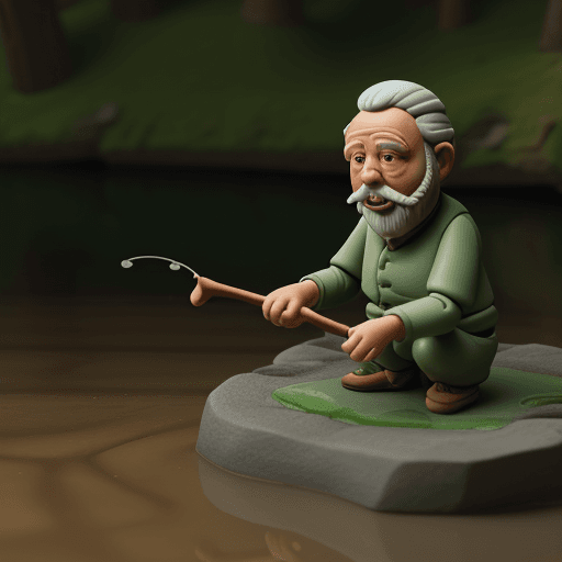 AI generated: A grandfather is fishing by the river, clay animation