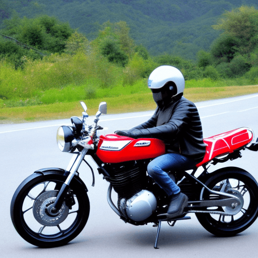 AI generated: motorcykle suszuki sv650s of 2003 year on the road between mountains