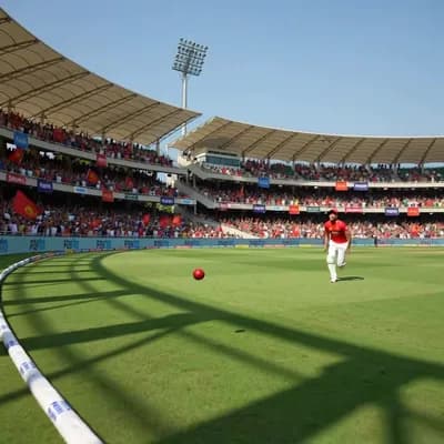 AI generated video: Realistic HD cricket ground with RCB jersey .
