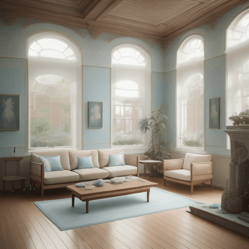 AI generated: High resolution photography interior design, dreamy sunken living room conversation pit, wooden floo...