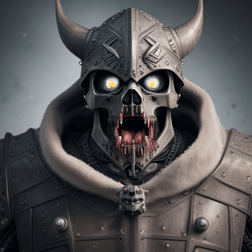 AI generated: A hyper-realistic close-up photograph of a robotic viking, screaming and ready to attack. The  face ...