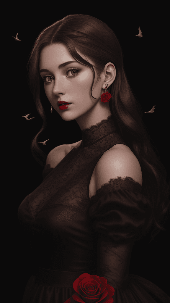 AI generated: 8k, RAW photo, Fujifilm, style photo of a beautiful 25 year old woman, square face, a red rose on th...