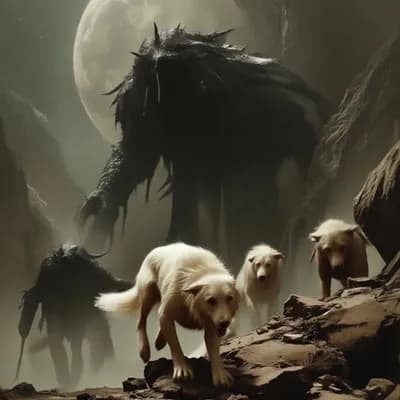 AI generated video: They dug into the hill. Bodies of shadow and blind eyes like pearls, Came up out of the hole, and re...