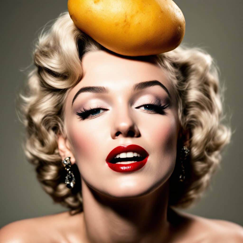AI generated: Marilyn Monroe with potato on her head.