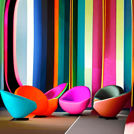 AI generated: product photography, a colorful egg chair with a hexa pattern on it, in the style of Esteban Vicente...