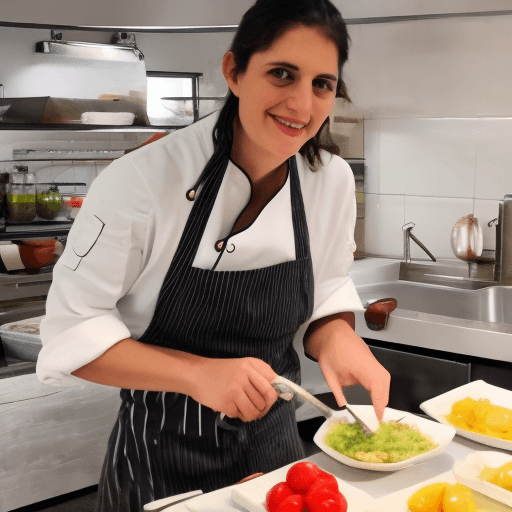 AI generated: mulher loira chef de cozinha no fogão com amor