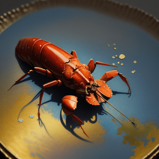 AI generated: An Impressionist Painting of a Lobster, filt with delftsblauw art, on a isolated gold background, 8K