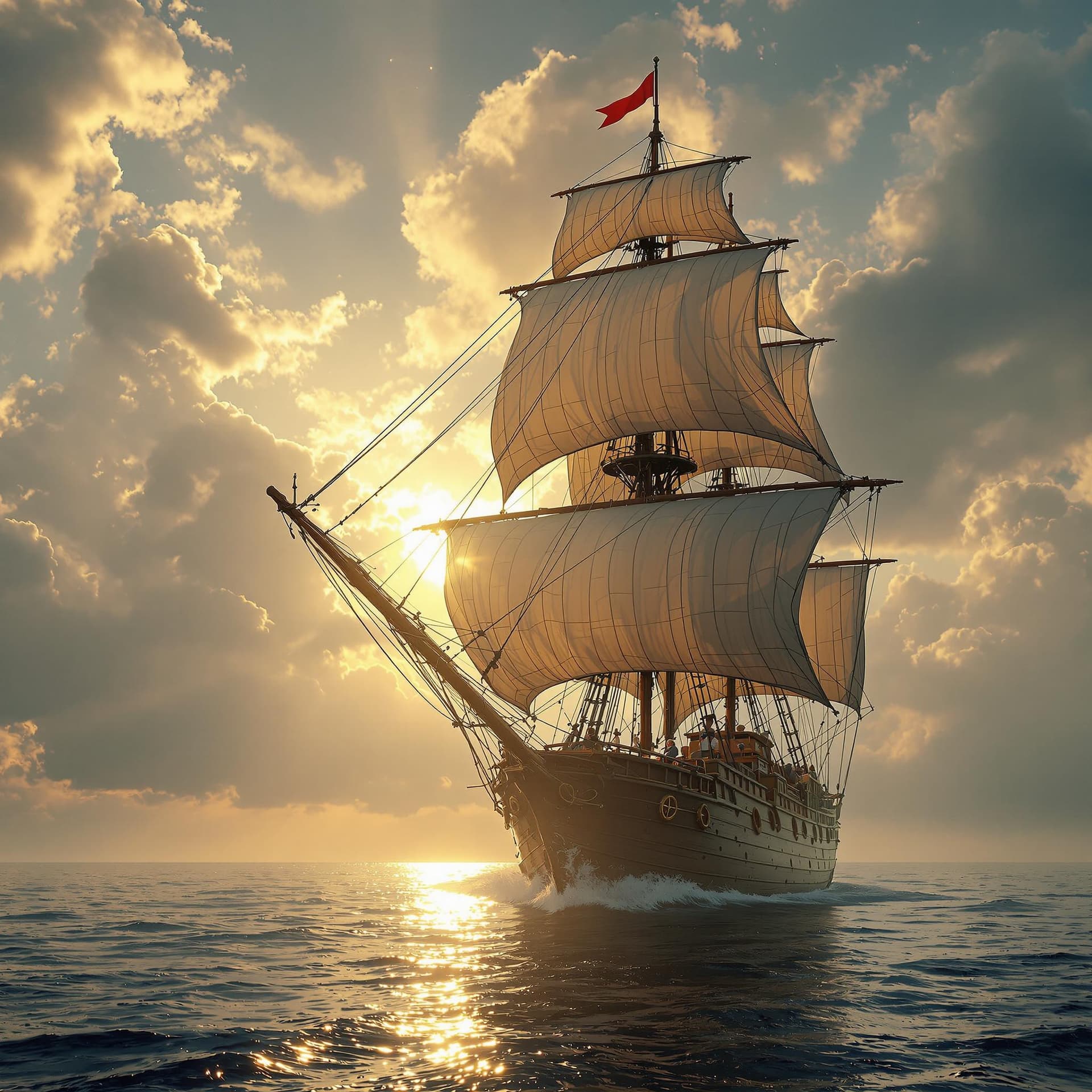 AI generated: Photo of a ultra realistic sailing ship, dramatic light, pale sunrise, cinematic lighting, battered,...