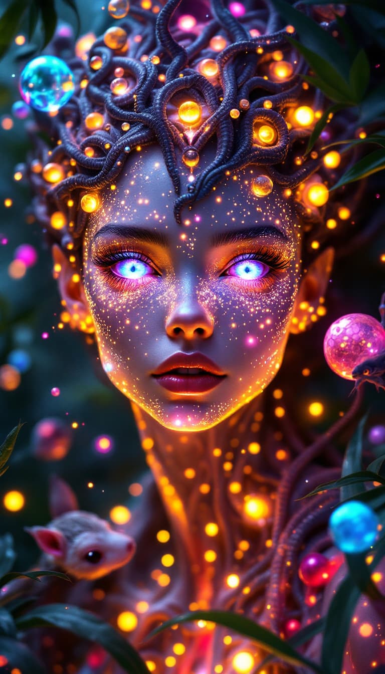 AI generated: Surreal 4k painting of a beautiful alien princess with expressive lilac eyes and cosmic features. He...