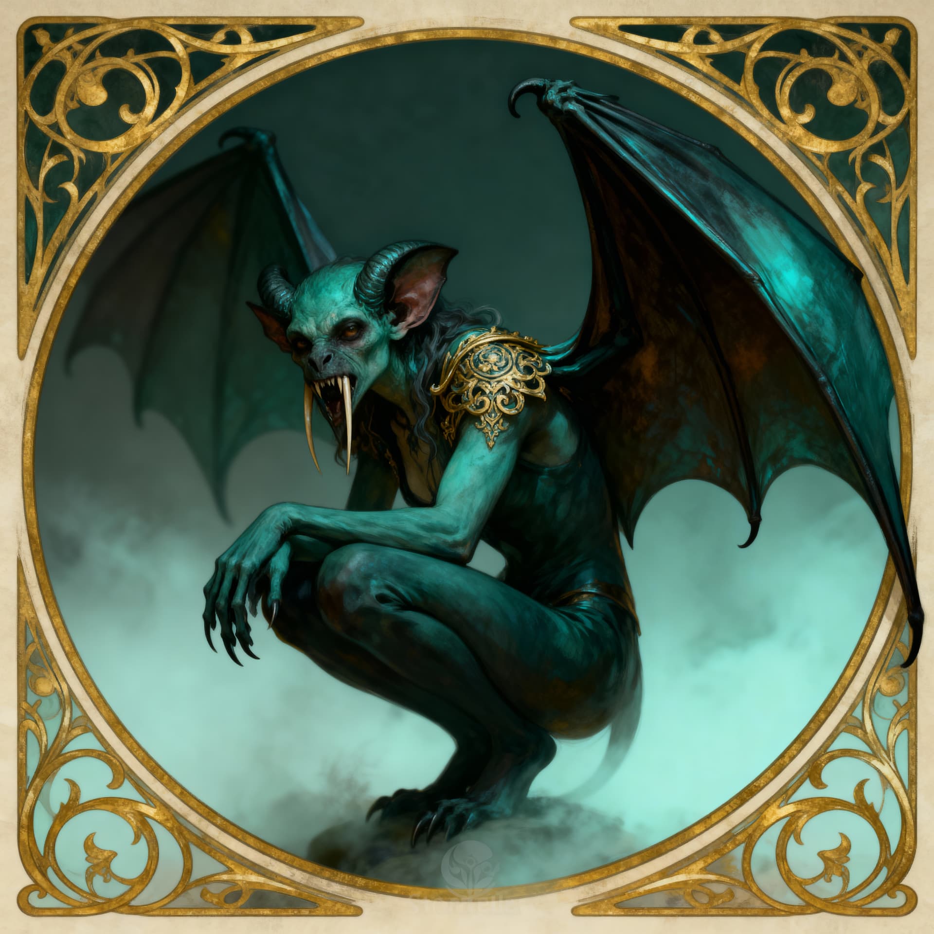 AI generated: A humanoid bat-like creature, vampire bat face(head) with long sharp fangs  (detailed skin texture:1...