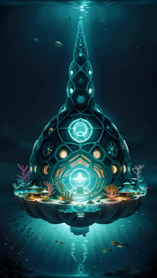 AI generated: Craft a visual representation of a thriving underwater city in the distant future. Imagine futuristi...