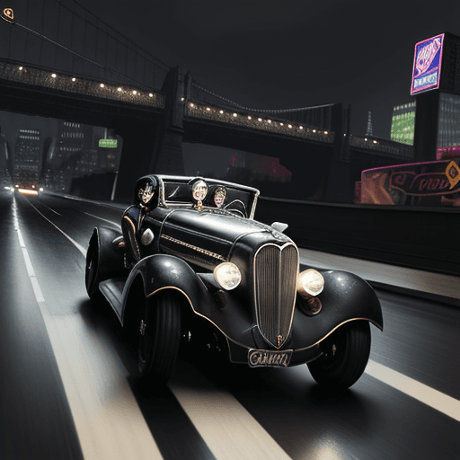 AI generated: Cartoon drawing of an Old fashioned 1935 Batmobile in the style of Streamline Moderne and dieselpunk...