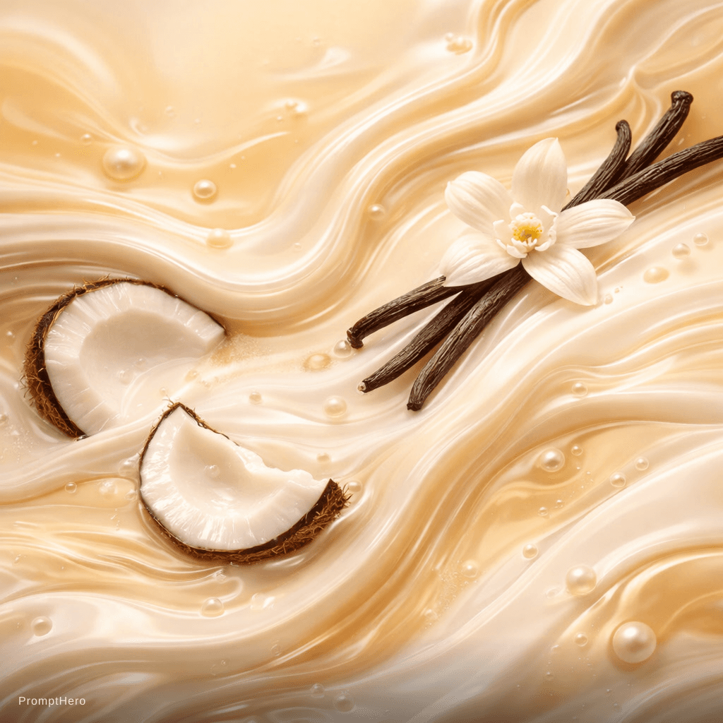 AI generated: A high-end abstract fluid composition featuring a harmonious blend of coconut and vanilla elements. ...
