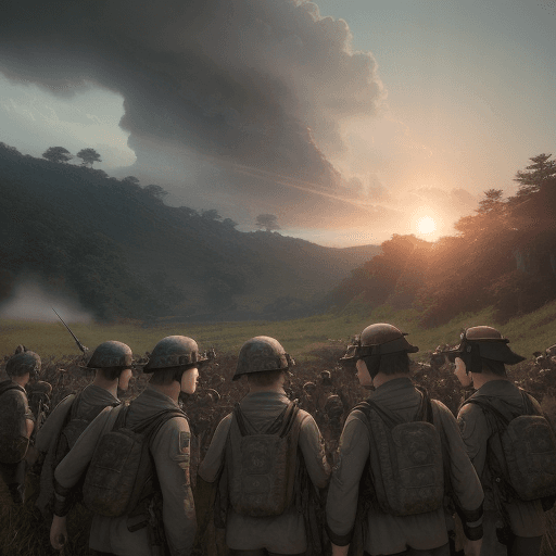 AI generated: Ultra-realistic battalion photo, masterpiece, dramatic light, pale dawn, cinematic lighting, 4k, hyp...