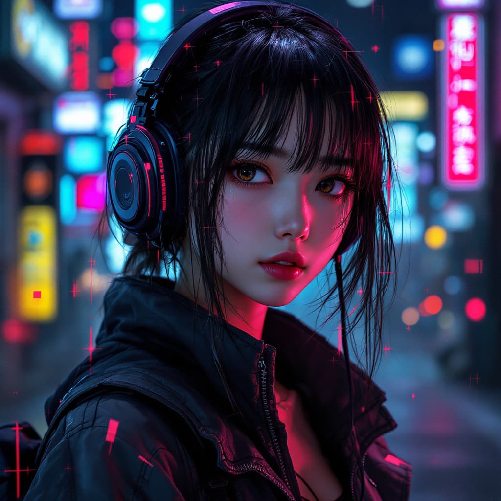 AI generated: An Japanees girl, teen, cyberpunk portrait background,