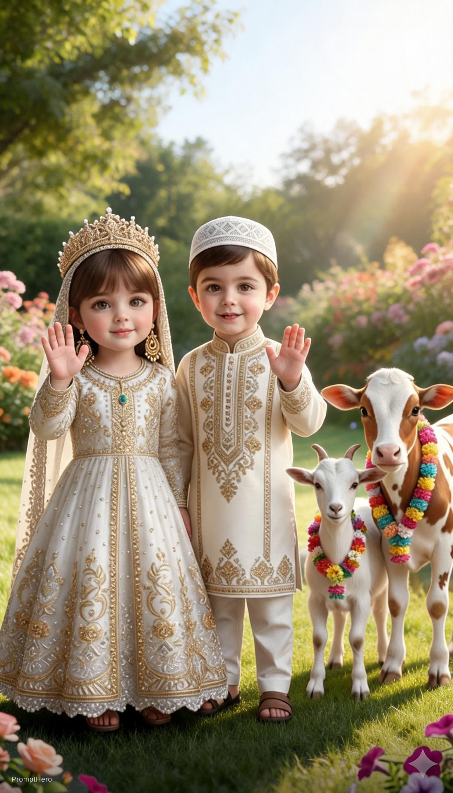 AI generated: Create a 10-second vertical 9:16 photorealistic Eid ul Adha greeting video.

Scene: A cute toddler g...