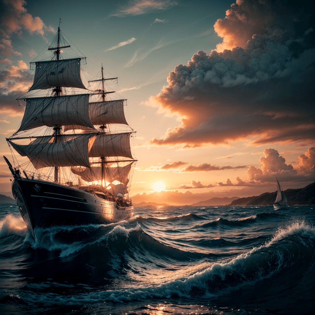 AI generated: (best quality, masterpiece:1.2), underwater, ((sailing ship)), close up, zoom in, absurdes, waves, w...