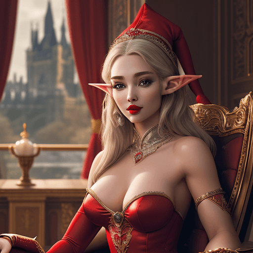 AI generated: Ultra-detailed upper body photo of seductive royal elf female, pretty face, red lips majestic no dre...