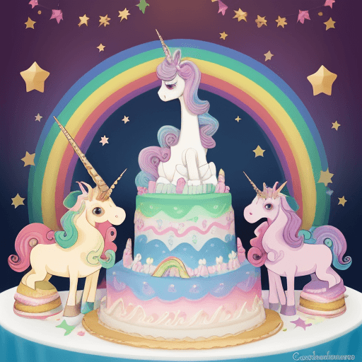 AI generated: Auxiliar de educación tierna, caricatura fondo de arcoiris, unicornio dulces