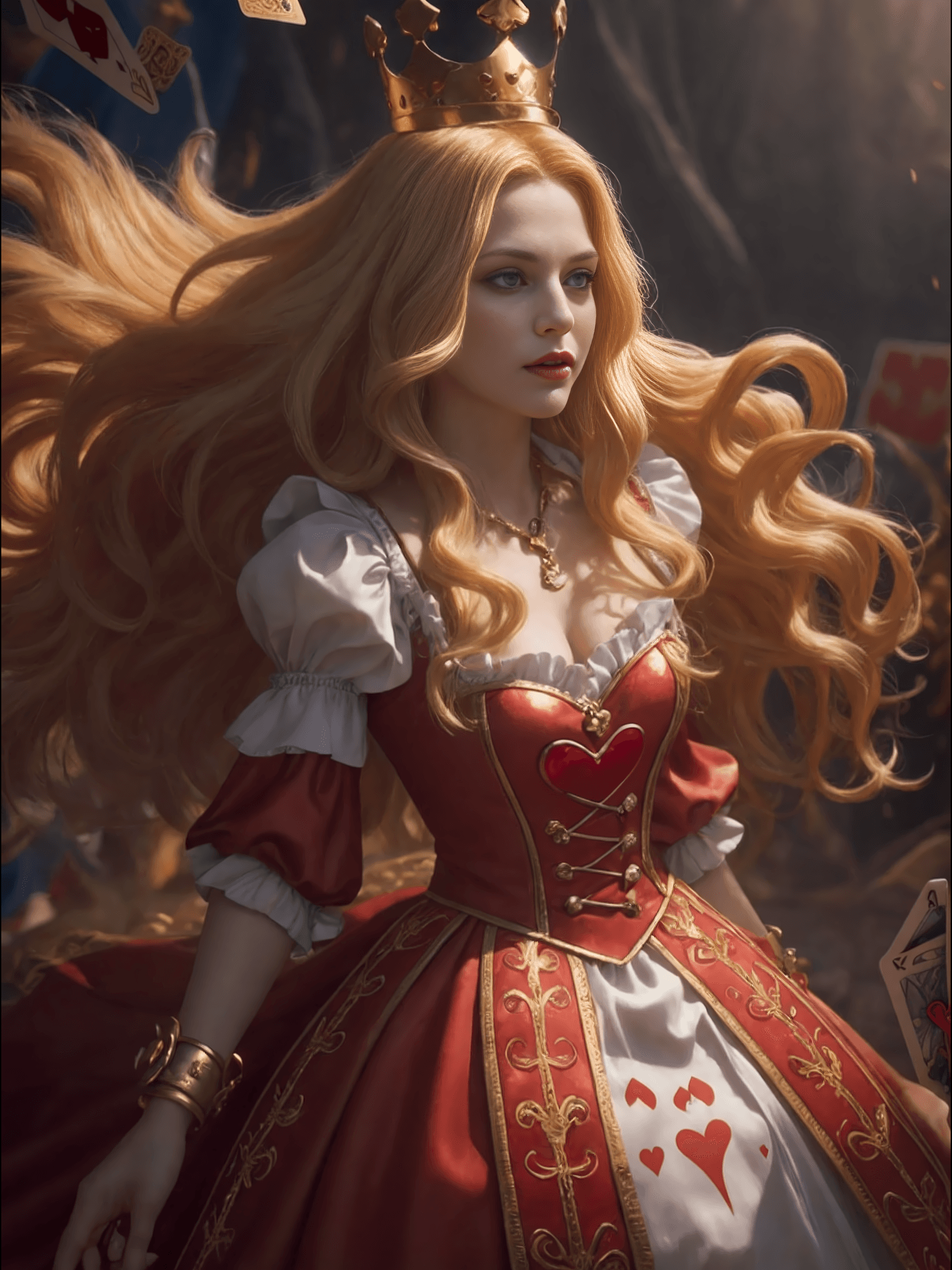 AI generated: Allana Pial Johanson, raw ((close photo)) 8K DOF A whimsical Alice in Wonderland, surrounded by a co...