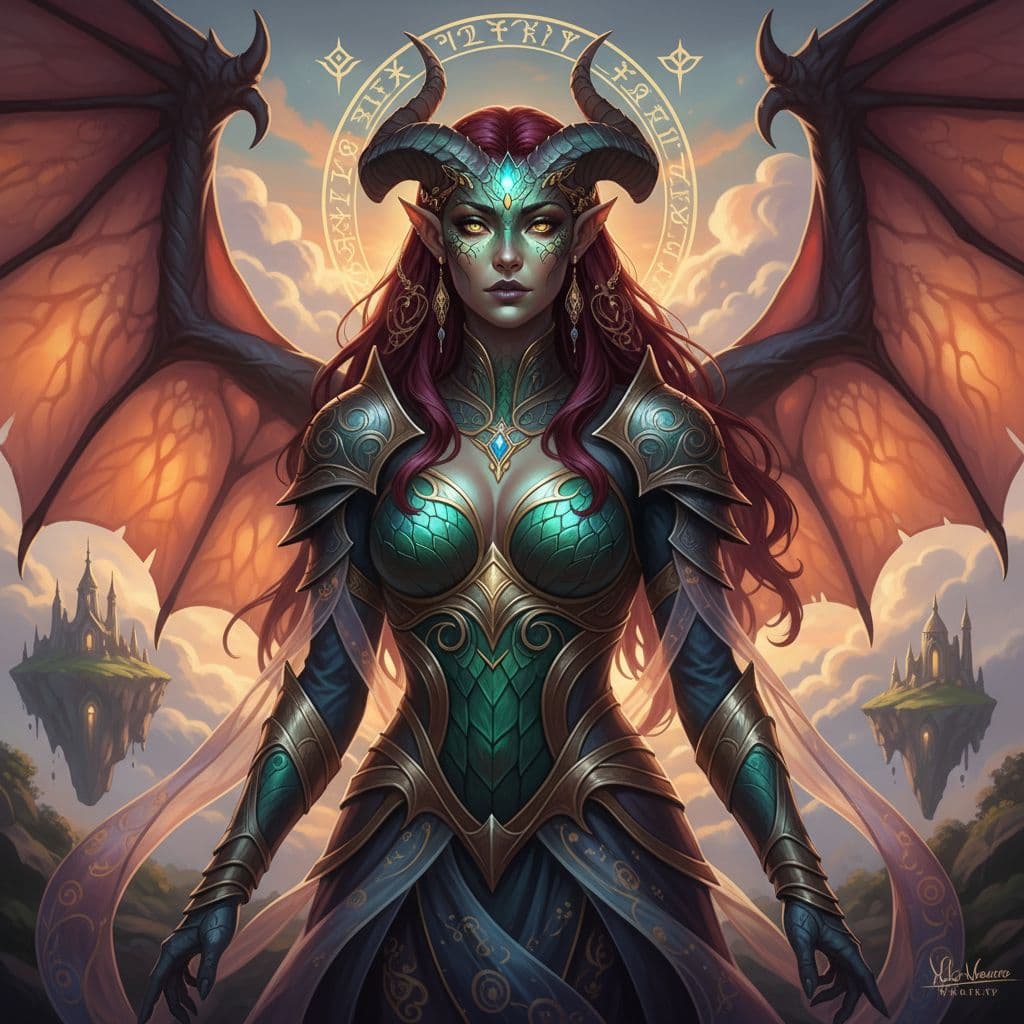 AI generated: mdjrny-v4 style portrait of female draconian, intricate, elegant, highly detailed, digital painting,...