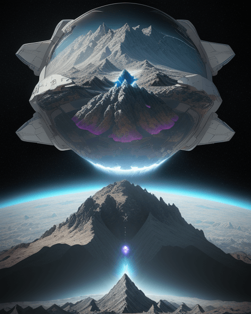 AI generated: Double Exposure Mandelbrot flying Astronaut and Spacecraft of Echoing Void, Whispered Features, Land...
