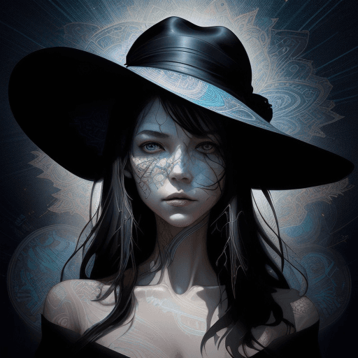AI generated: mysterious silhouette woman with hat, by Minjae Lee, Carne Griffiths, Emily Kell, Steve McCurry, Geo...