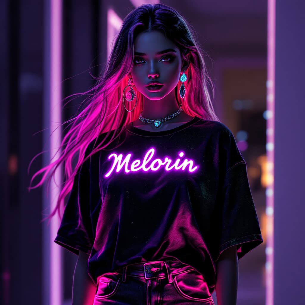 AI generated: A stunning, glowing FLUORECENT neon dakr skin Anime Female Character that emits an otherworldly lumi...