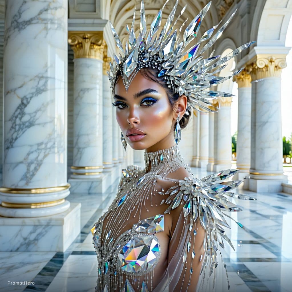 AI generated: masterpiece, gorgeous full body portrait of a gorgeous lady in outfit of crystals Swarovski, stunnin...